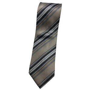 GIORGIO ARMANI Men's 100% Silk Necktie LUXURY Tie Beige Striped W:3.7" EUC